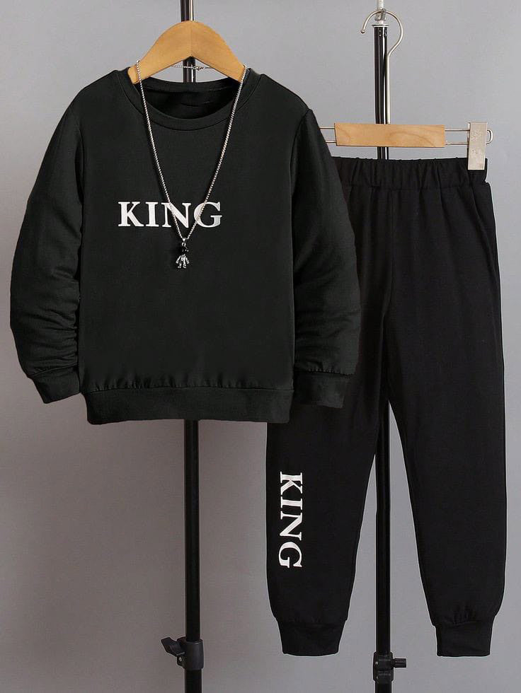 FABOZA boys KING printed black sweatshirt and black jogger set