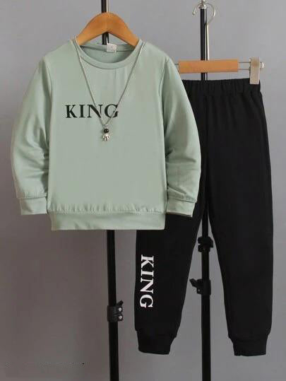 FABOZA boys KING printed pista sweatshirt and black jogger set