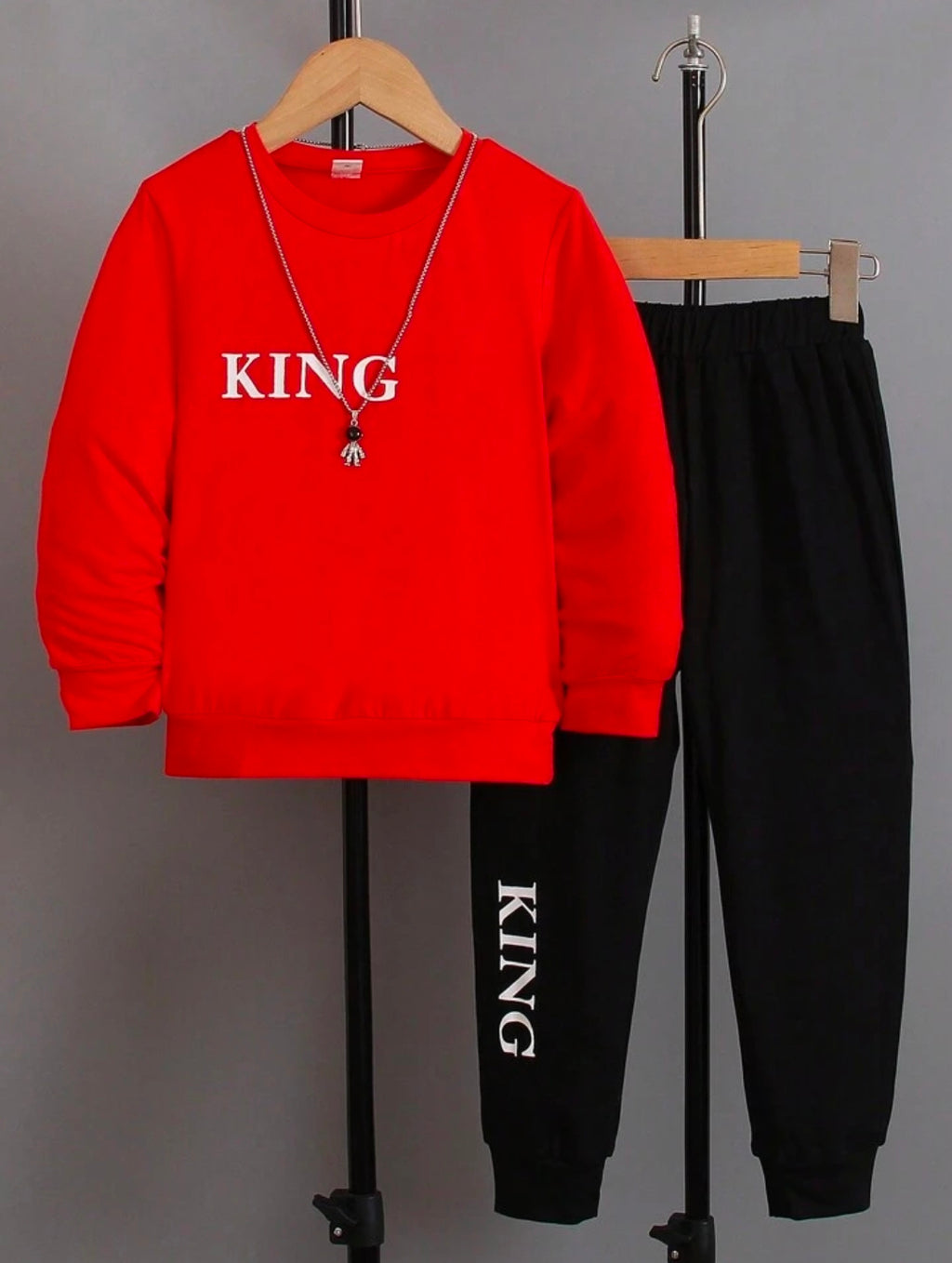 FABOZA boys KING printed red sweatshirt and black jogger set