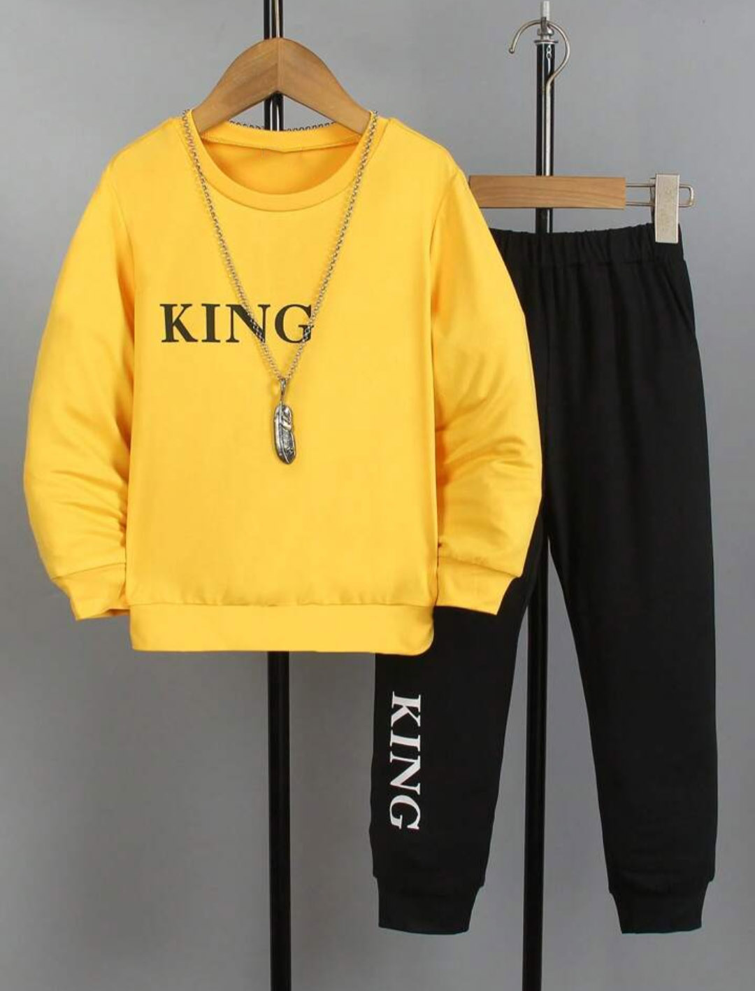 FABOZA boys KING printed yellow sweatshirt and black jogger set
