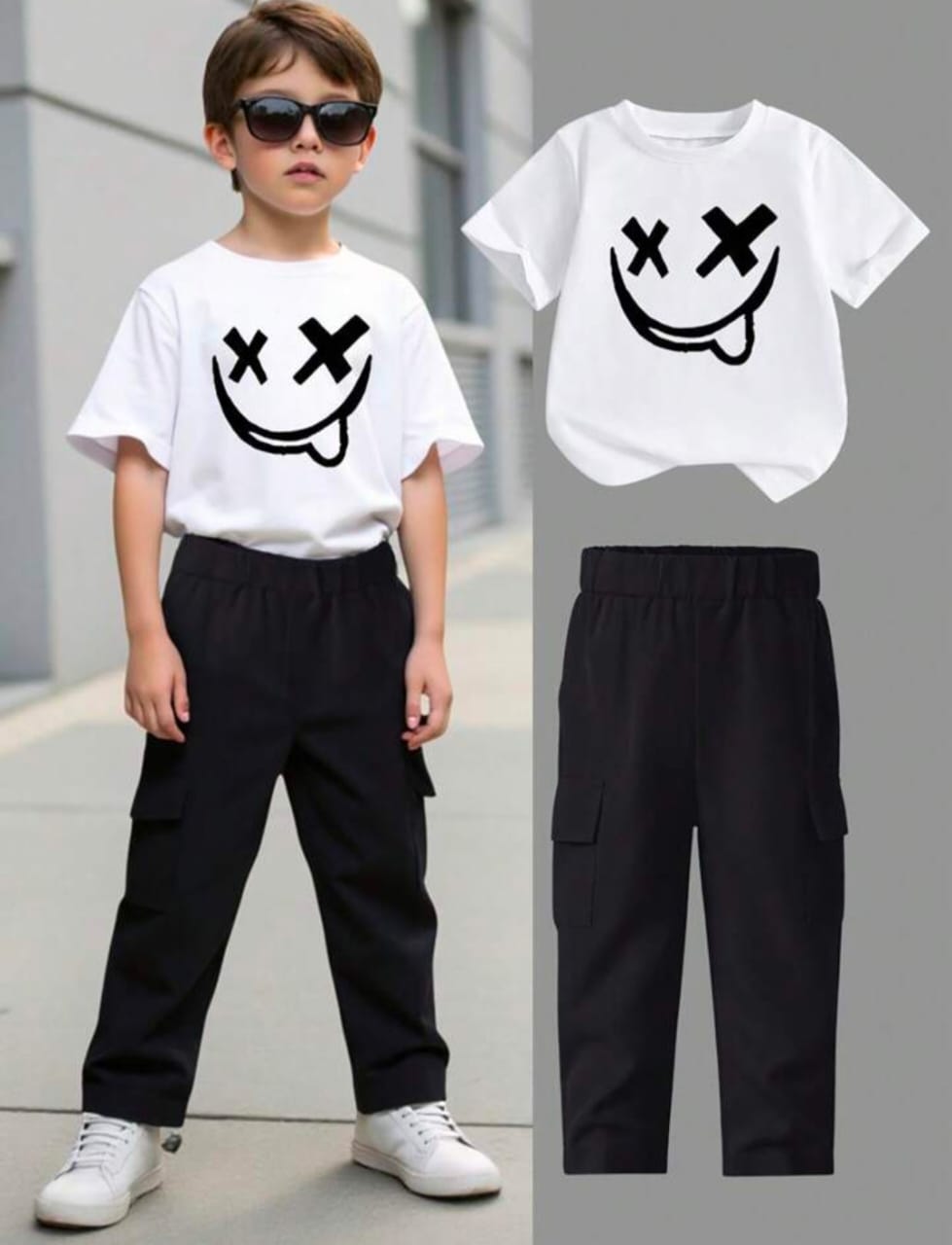 Smile Printed Top Bottom Cargo Set for Boys