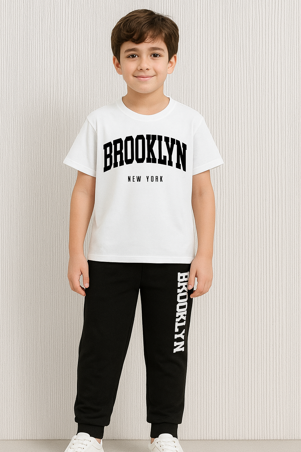 Brooklyn Printed Top Bottom Cargo Set for Boys - White+Black