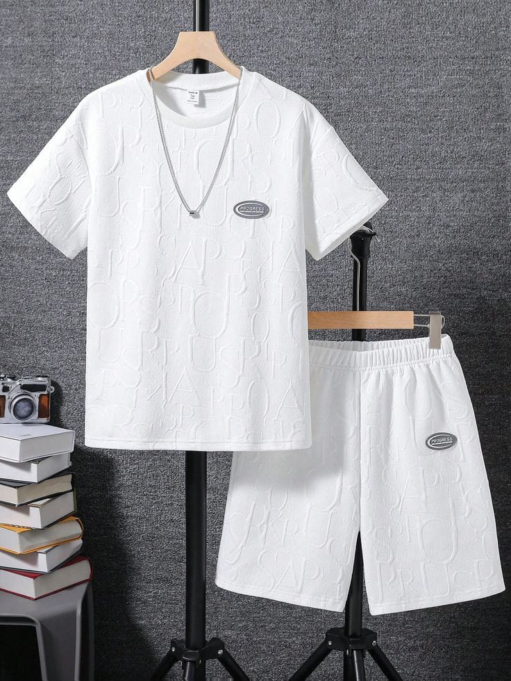 Boys ABCD printed Top And Bottom Set Full White