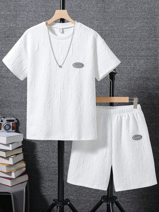 Boys ABCD printed Top And Bottom Set Full White