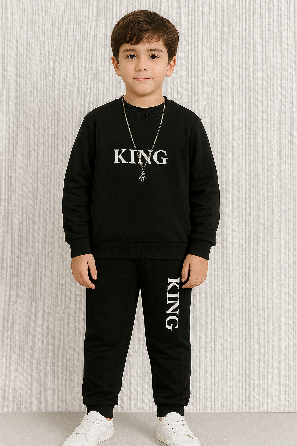 King Printed Top Bottom Cargo Set for Boys- Black+Black