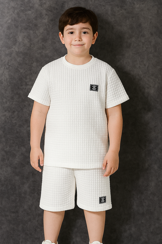Square Printed Top Bottom Cargo Set for Boys Full White