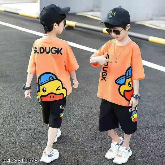 Boys G.Dugk printed Top And Bottom Set Orange And Black