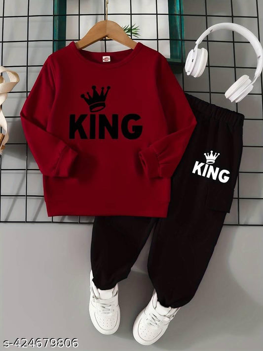 Boys Kind Printed Top And Bottom Set Maroon And Black