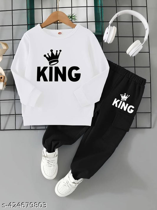 Boys Kind Printed Top And Bottom Set White And Black