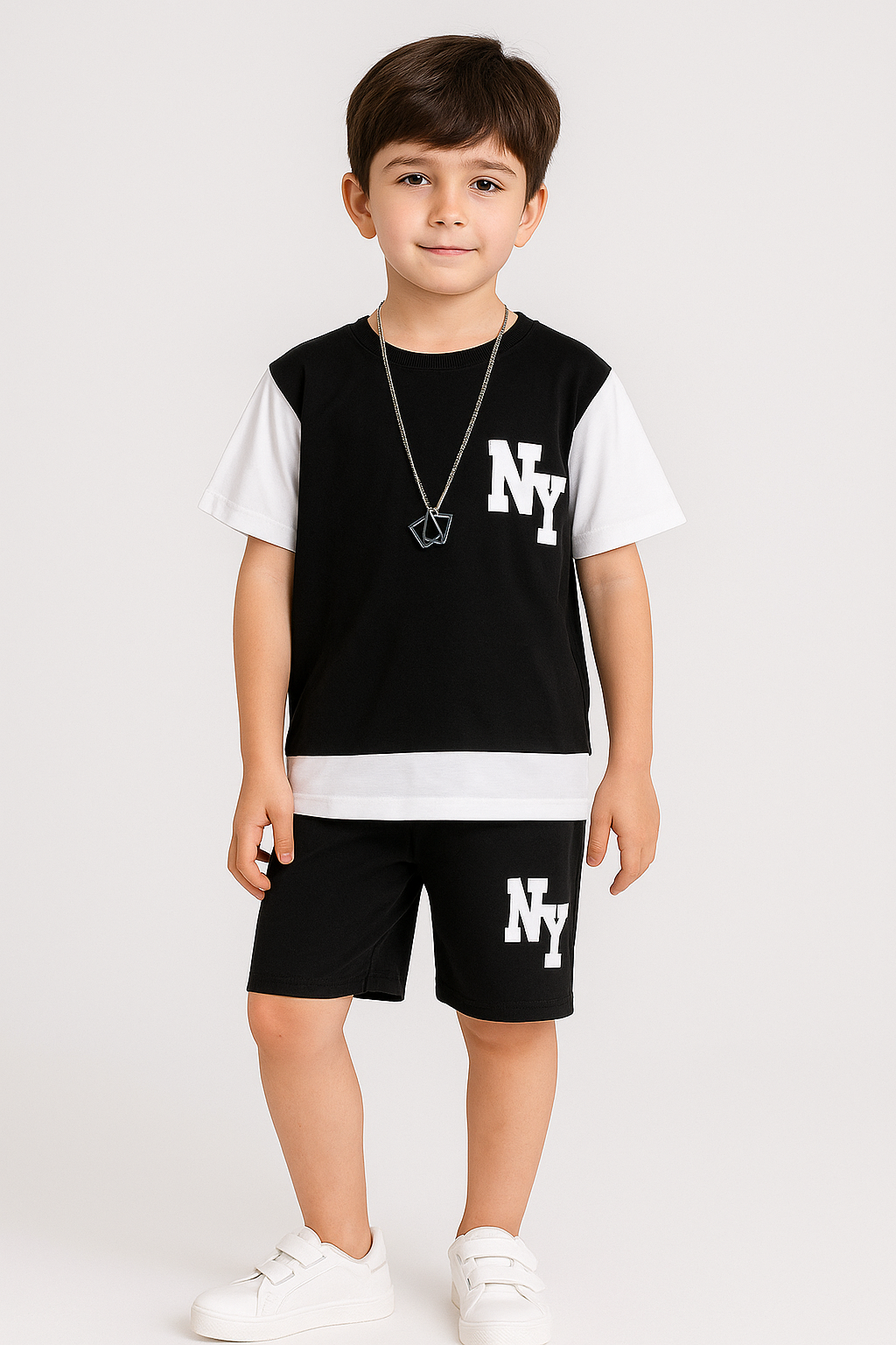 Ny Printed Black & White Top Bottom Set For Boys & Girls