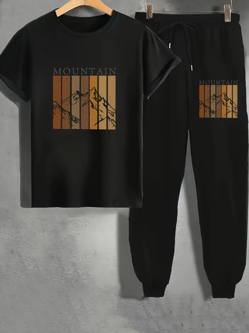 Boys Mountain Printed Top And Bottom Set Full Black