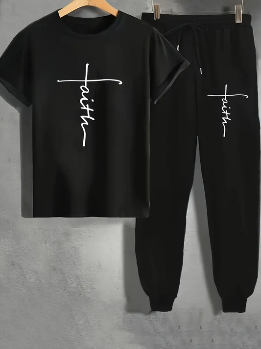 Boys Faith Printed Top And Bottom Set Full Black