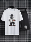 Boys Cat Book Printed Top And Bottom Set White And Black