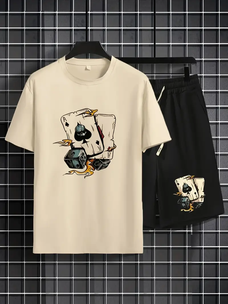 Boys Cards Printed Top And Bottom Set Cream And Black