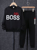 Boys Little Boss Printed Top And Bottom Set Full Black