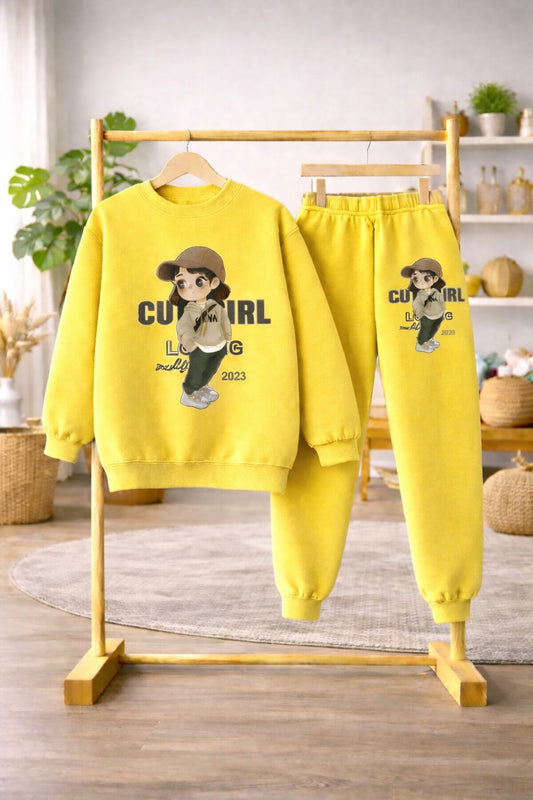 Cute Girls Loading Printed Top And Bottom Set