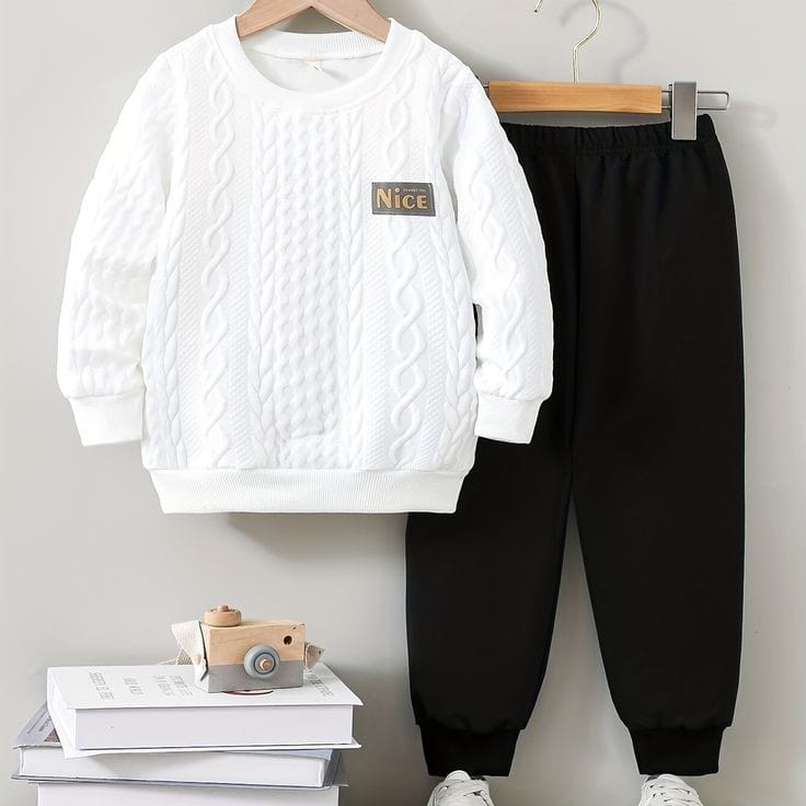 Boys Nice Printed Top And Bottom Set White And Black