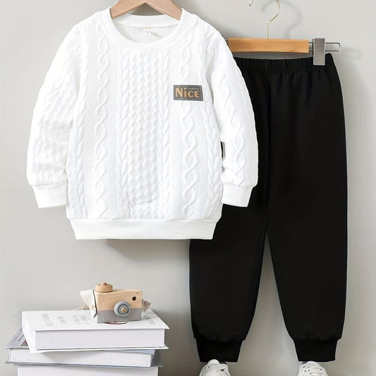 Boys Nice Printed Top And Bottom Set White And Black