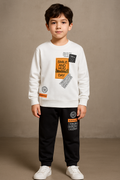 Smile And Hug Every Day Printed Top Bottom Cargo Set for Boys- White & Black