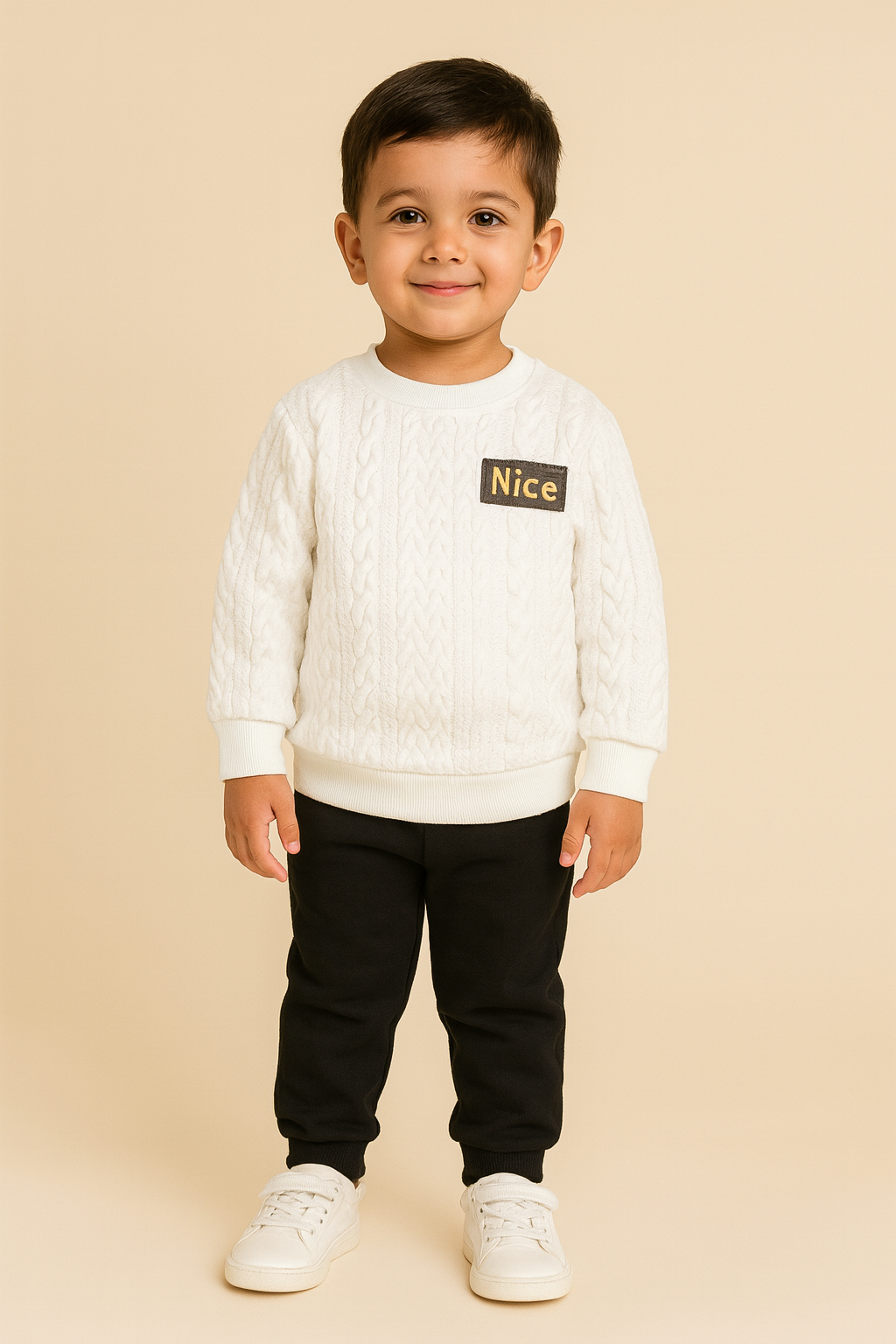 Boys Nice Printed Top And Bottom Set White And Black