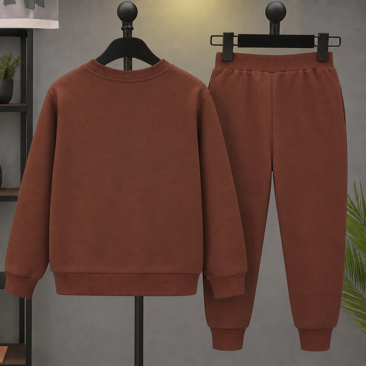 FABOZA girls cute cat sweatshirt and jogger set Brown back view
