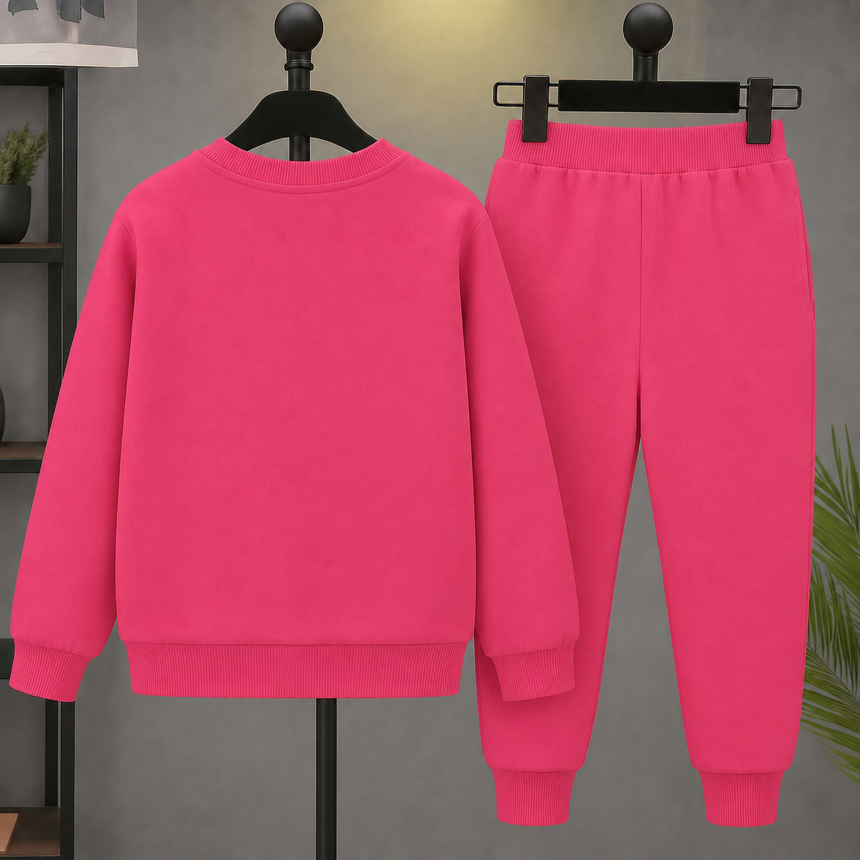 FABOZA girls cute cat sweatshirt and jogger set Dark Pink back view