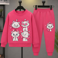 FABOZA girls cute cat printed sweatshirt and jogger set Dark Pink front view