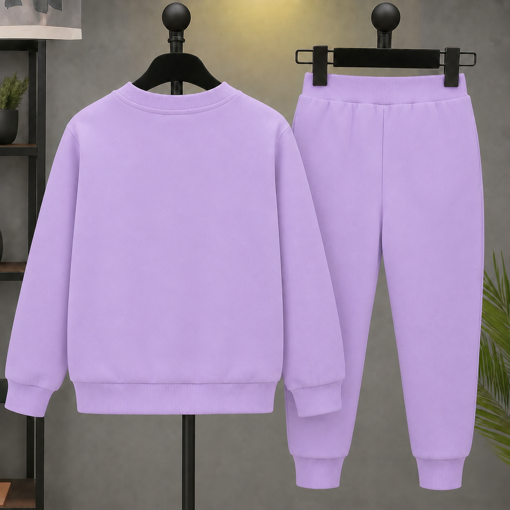 FABOZA girls cute cat sweatshirt and jogger set Purple back view