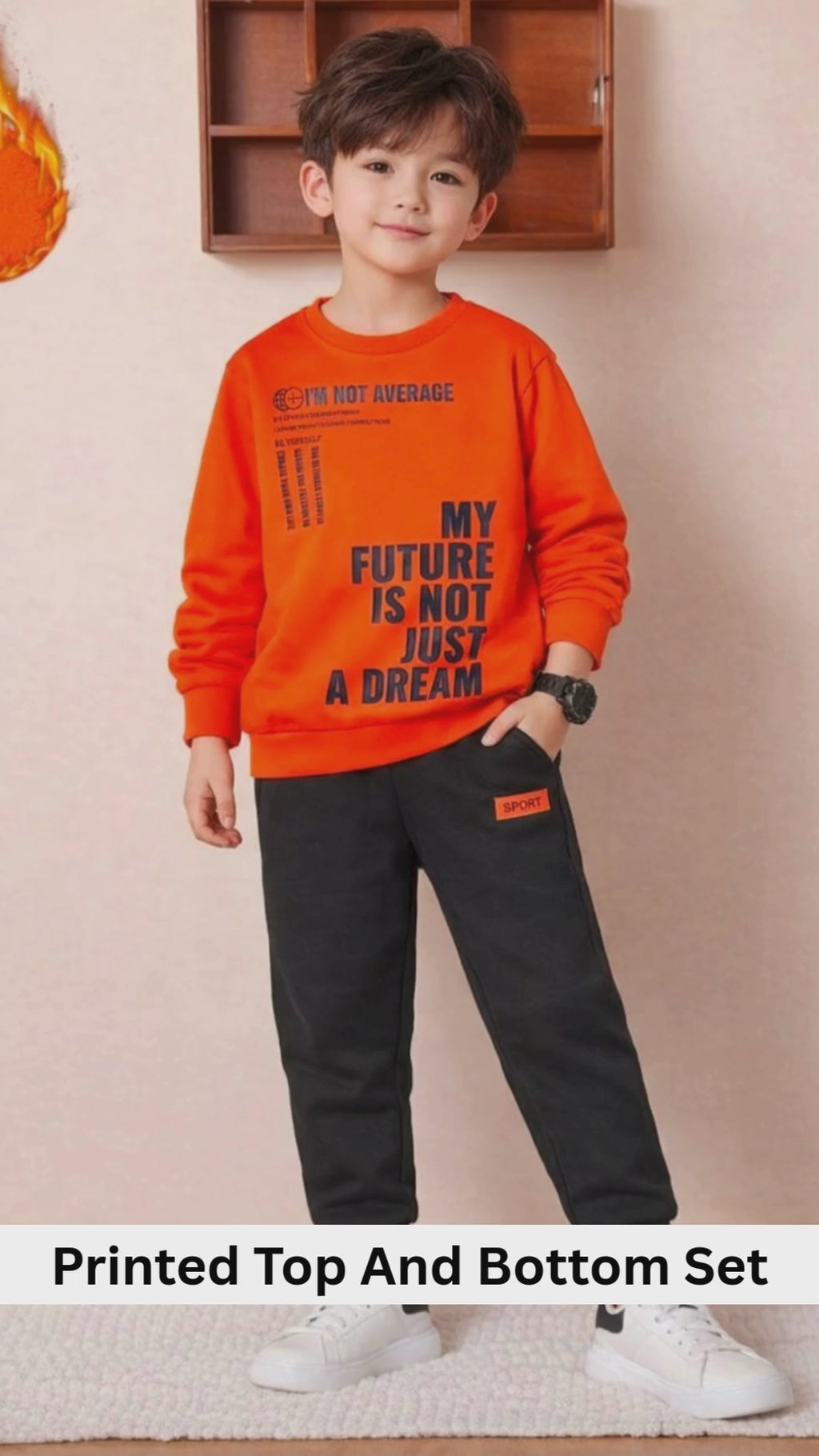 Boys Future Is not Dream Printed Top And Bottom Set Orange And Black