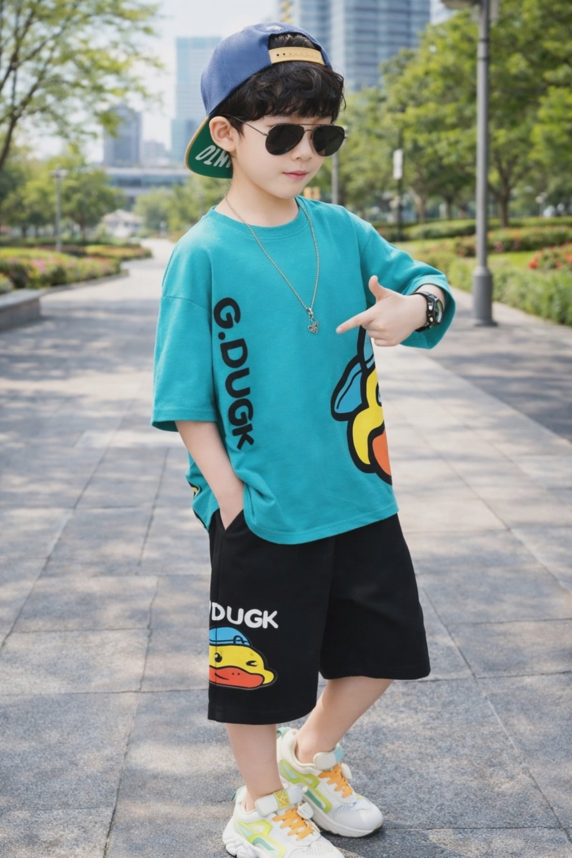 Boys G.Dugk printed Top And Bottom Set Aqua Blue And Black