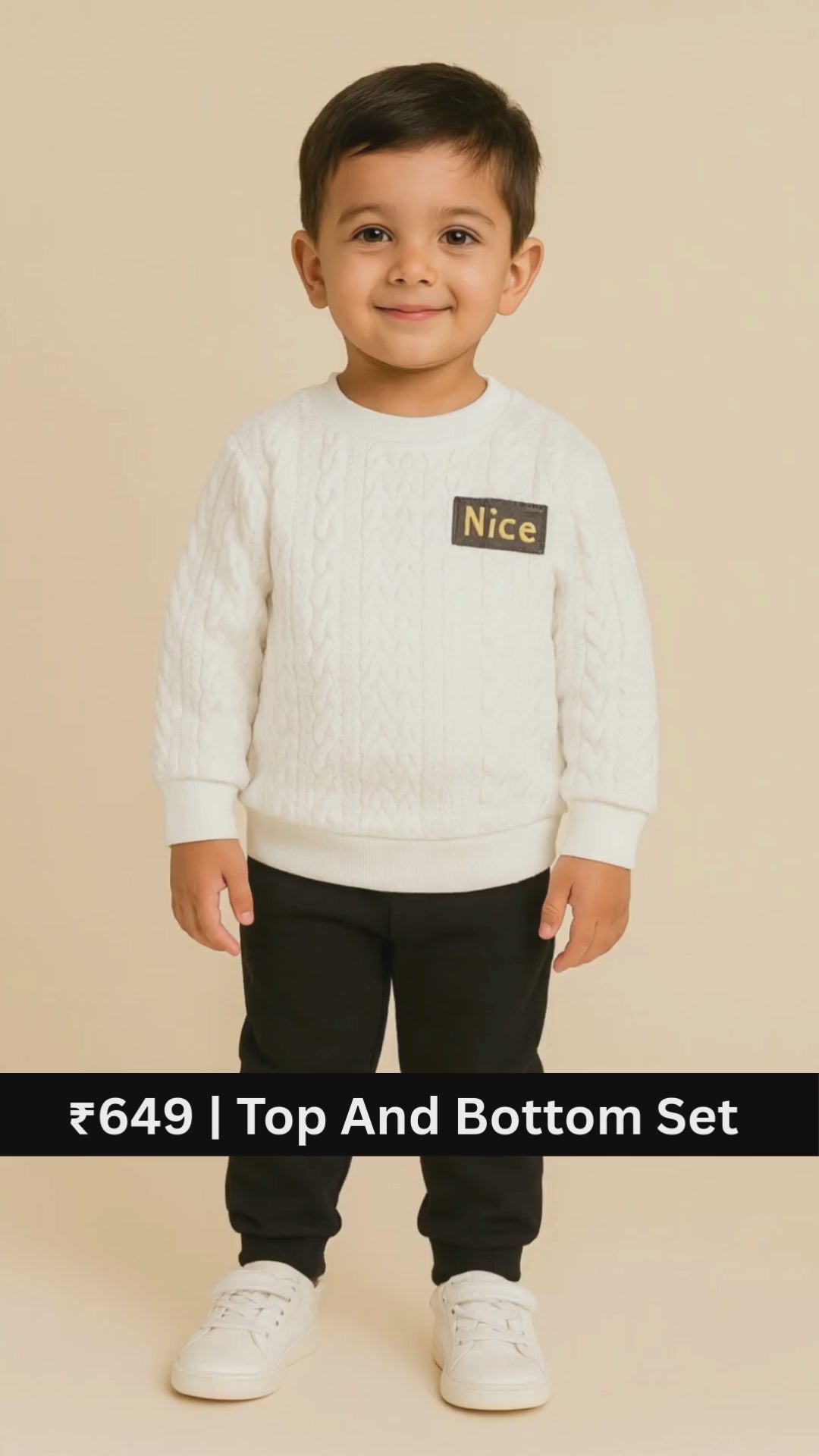 Boys Nice Printed Top And Bottom Set White And Black